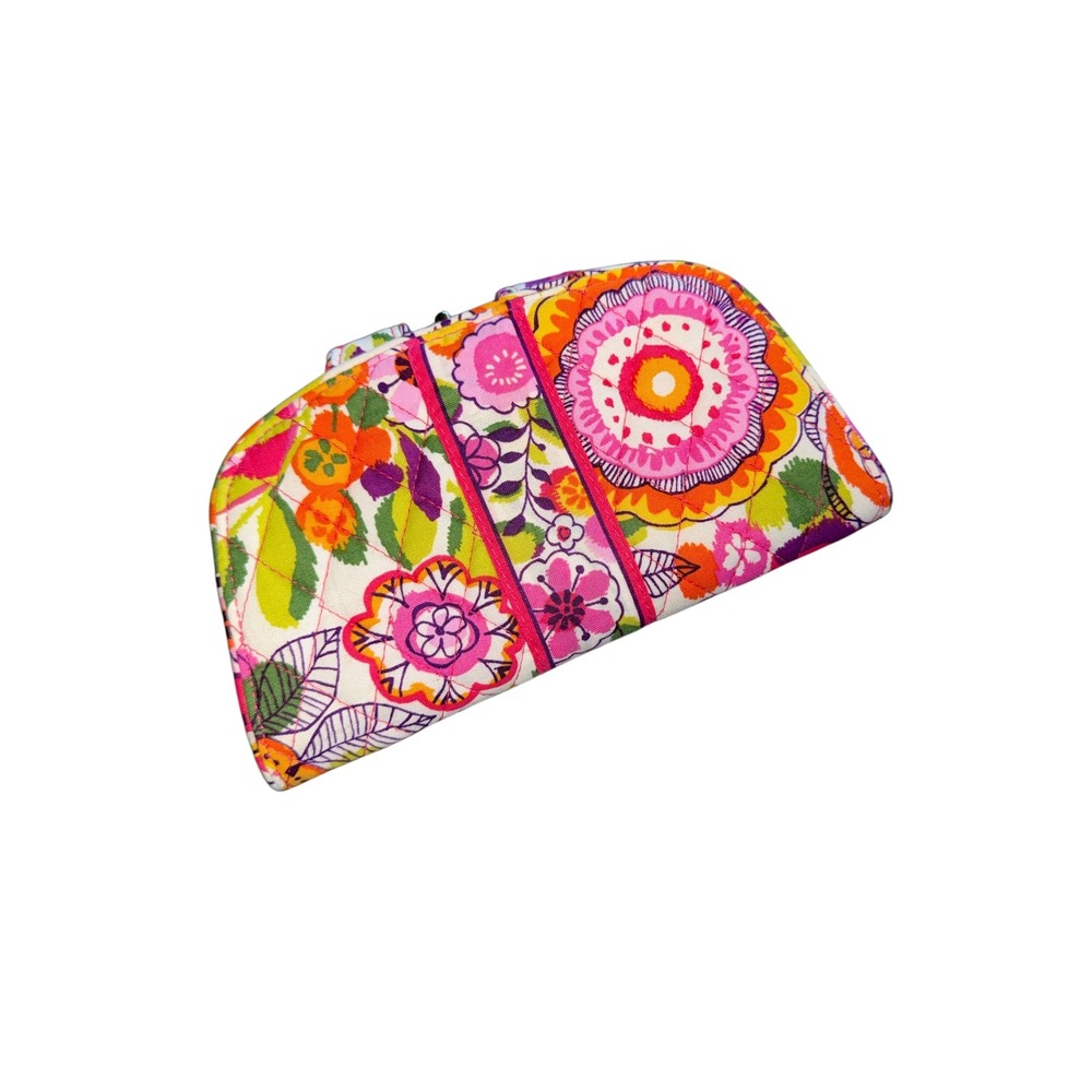 Vera Bradley Clementine Quilted Cotton Kiss-N-Snap Wallet Floral Pink Yellow - Picture 3 of 5